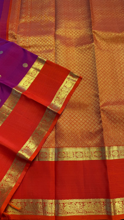 VADAMALLI PURPLE WITH CONTRAST ORANGE GOLD ZARI HANDLOOM KANCHIPURAM SILK SAREE (KSS419)