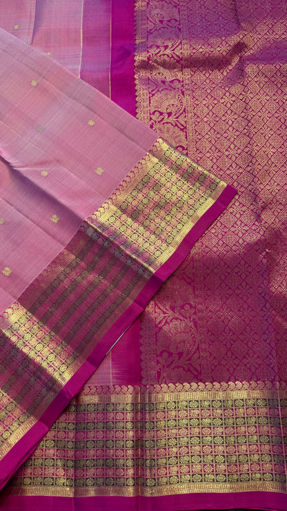 LIGHT PASTEL PINK WITH CONTRAST PINK KANCHIPURAM HANDLOOM SILK SAREE (KSS394)