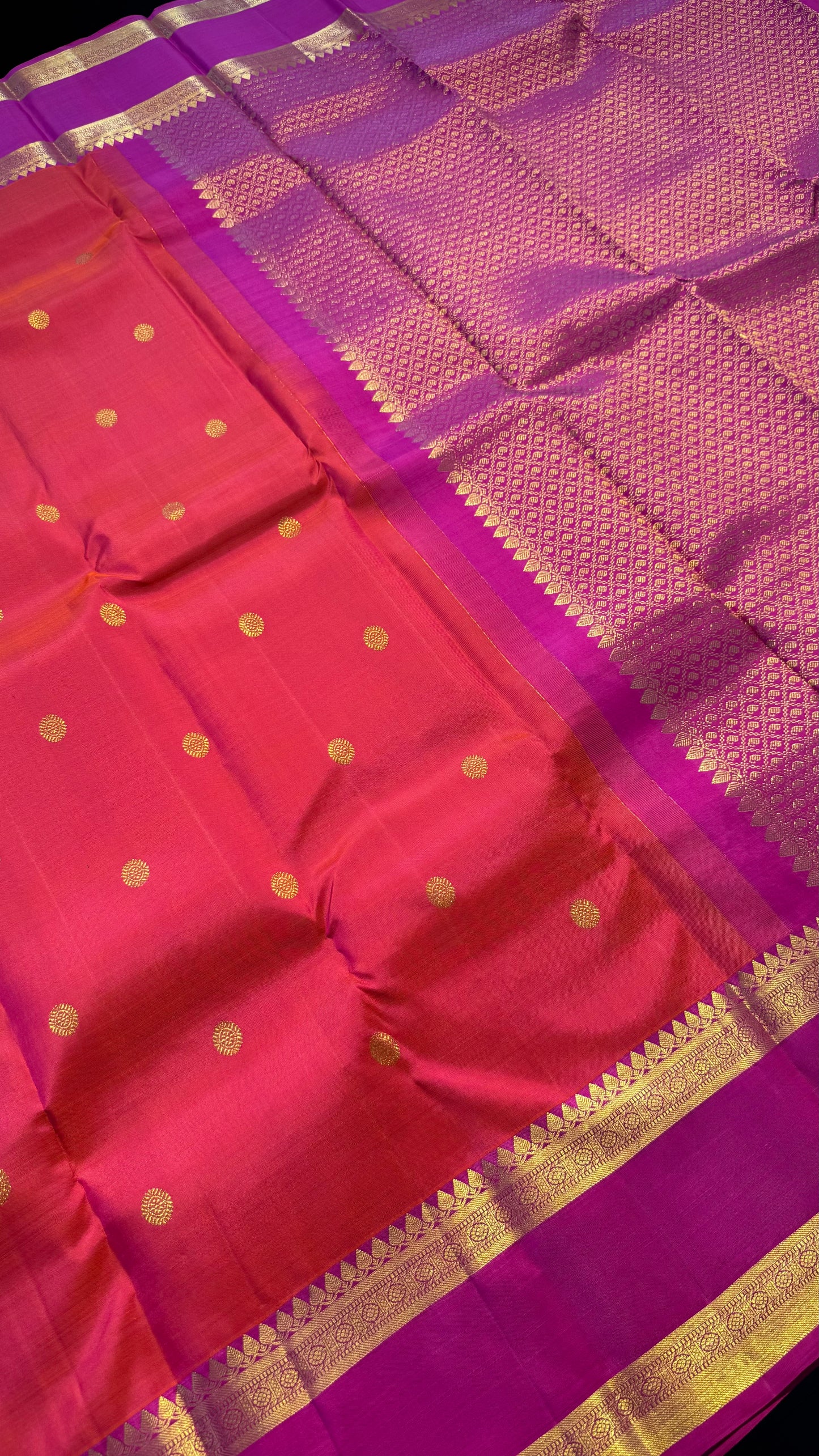 KANAKAMBARAM CONTRAST PINK BORDER HANDLOOM KANICHIPURAM SILK SAREE (KSS352)
