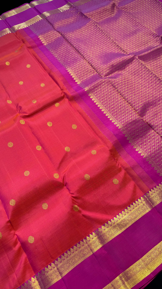 KANAKAMBARAM CONTRAST PINK BORDER HANDLOOM KANICHIPURAM SILK SAREE (KSS352)