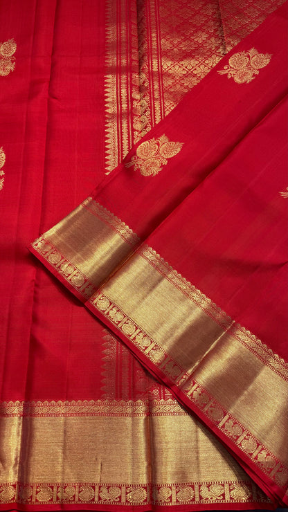 RED GOLD ZARI HANDLOOM KANCHIPURAM SILK SAREE (KSS342)