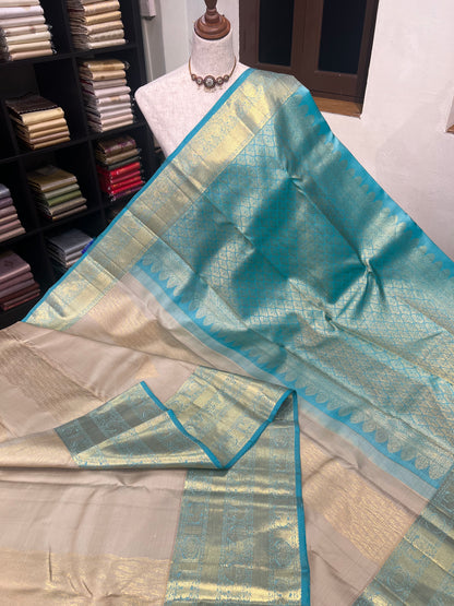 BLANCHED ALMOND PURE KANCHIPURAM HANDLOOM SILK SAREE