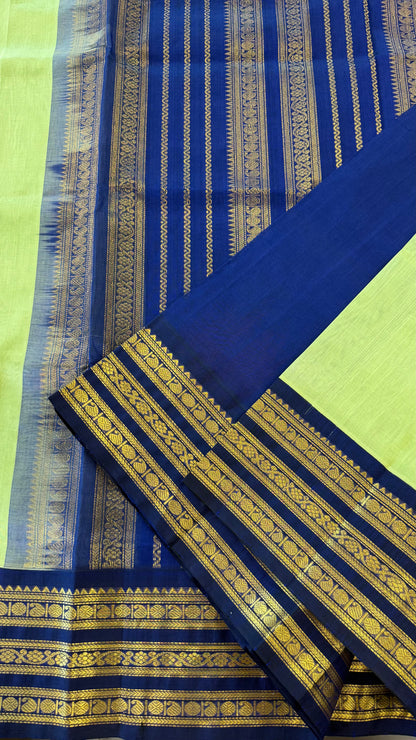 LEAF GREEN WITH CONTRAST ROYAL BLUE KANCHIPURAM SILK COTTON (KSC92)