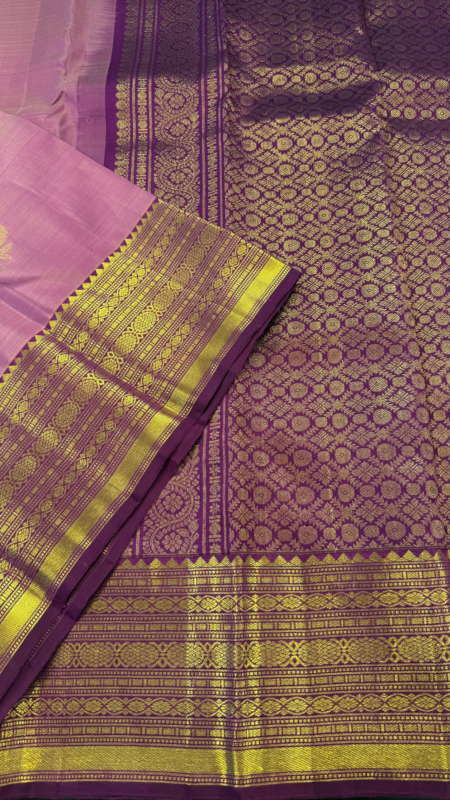 DUAL TONE LILAC WITH CONTRAST PURPLE KANCHIPURAM HANDLOOM SILK SAREE (KSS377)