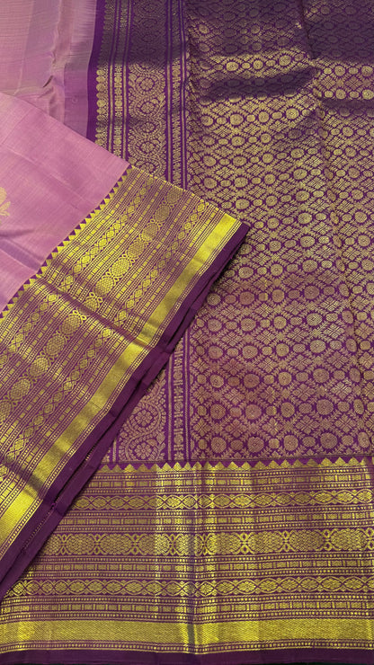 DUAL TONE LILAC WITH CONTRAST PURPLE KANCHIPURAM HANDLOOM SILK SAREE (KSS377)