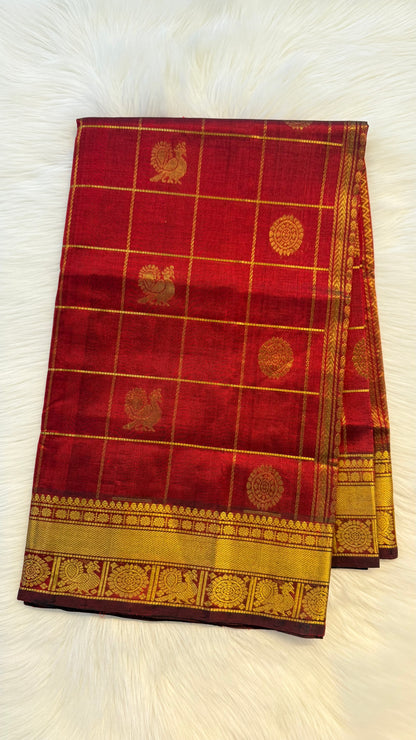 MAROON KATTAM KANCHIPURAM SILK COTTON SAREE (KSC40)