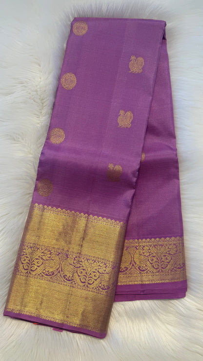 LIGHT PASTEL PURPLE SELF GOLD ZARI HANDLOOM KANICHIPURAM SILK SAREE (KSS89)