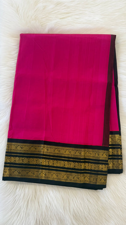 RANI PINK WITH CONTRAST BLACK KANCHIPURAM SILK COTTON (KSC90)