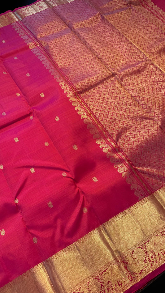 DUAL TONE PINK GOLD ZARI HANDLOOM KANCHIPURAM SILK SAREE (KSS368)