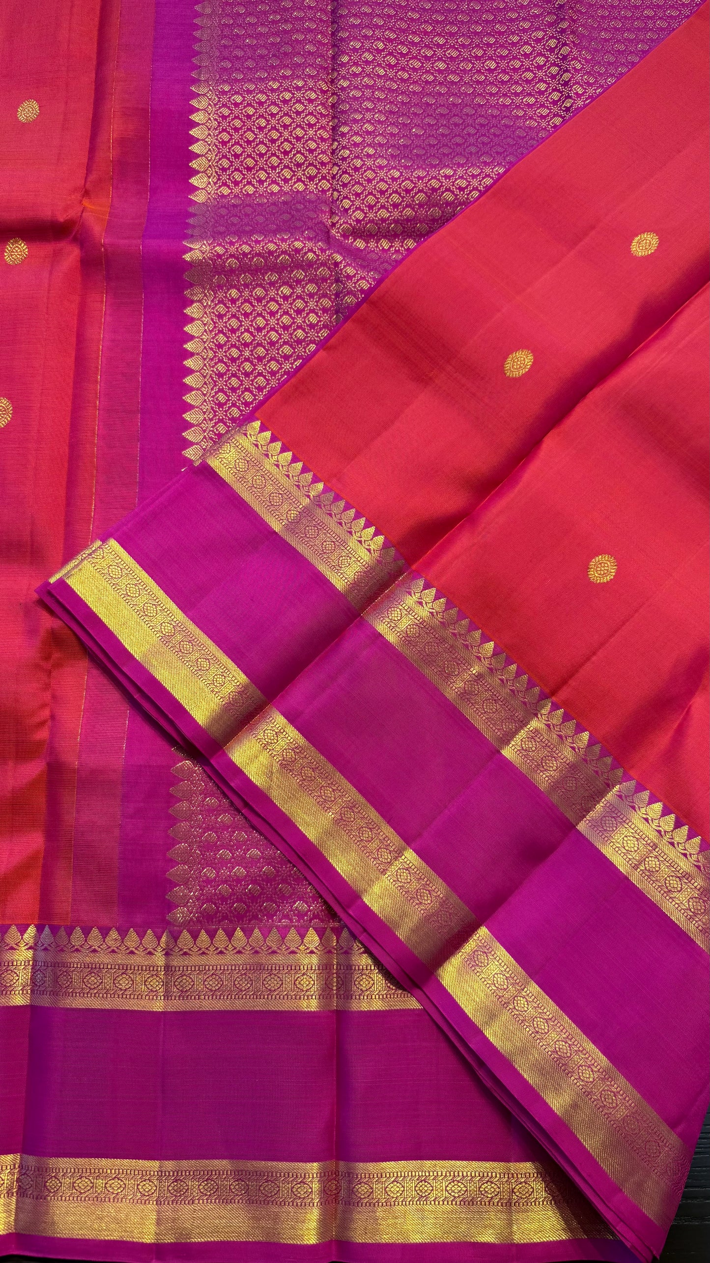 KANAKAMBARAM CONTRAST PINK BORDER HANDLOOM KANICHIPURAM SILK SAREE (KSS352)
