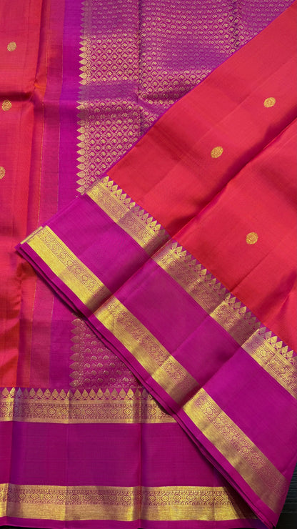 KANAKAMBARAM CONTRAST PINK BORDER HANDLOOM KANICHIPURAM SILK SAREE (KSS352)