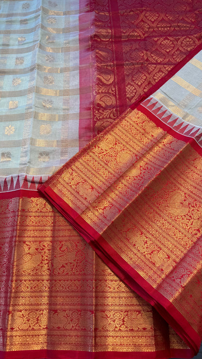 PASTEL MINT WITH CONTRAST RED MANGALAGIRI SILK COTTON (MSC05)