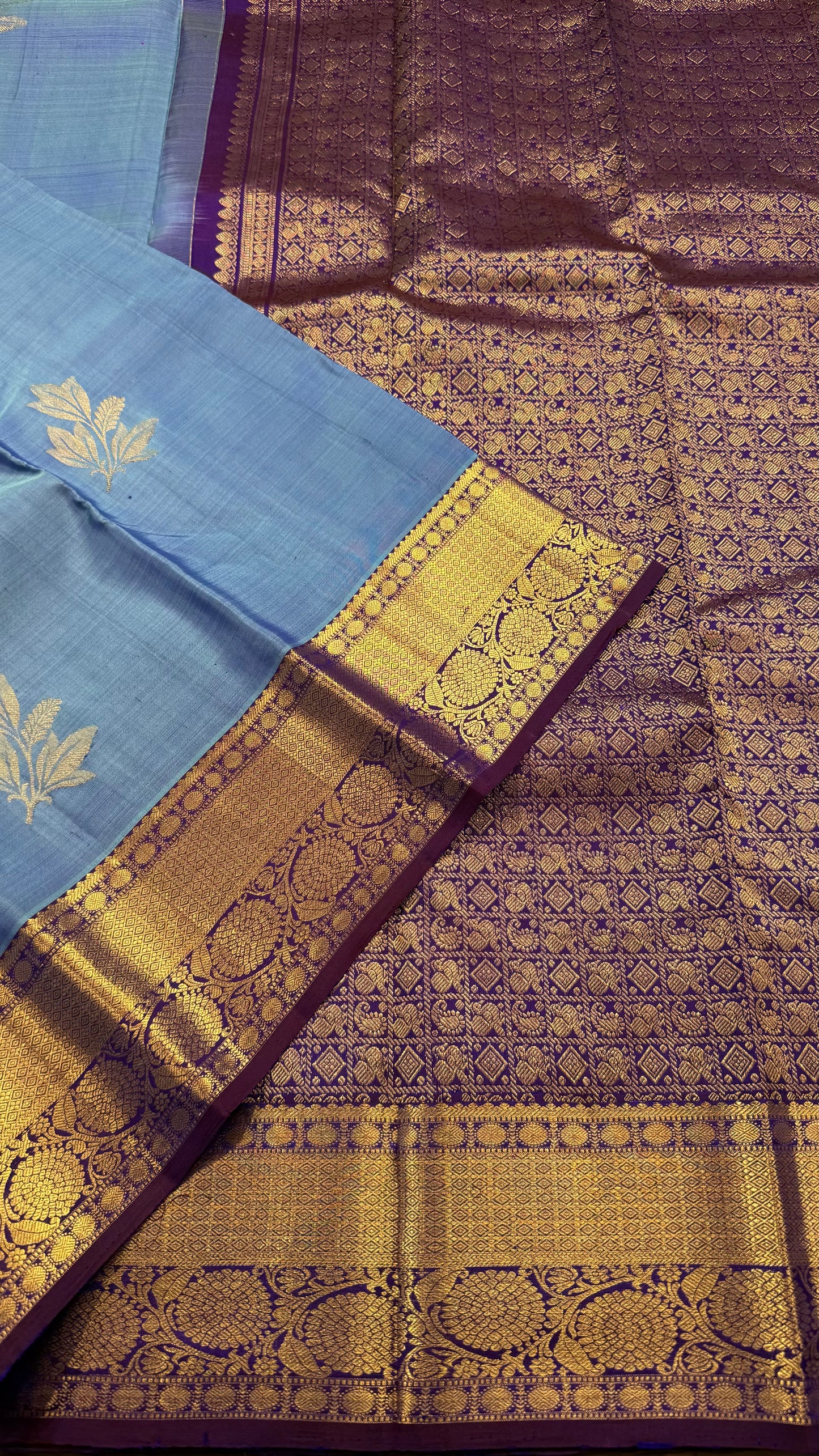 DOUBLE TONE BLUE HANDLOOM  KANCHIPURAM SILK SAREE (KSS 553)