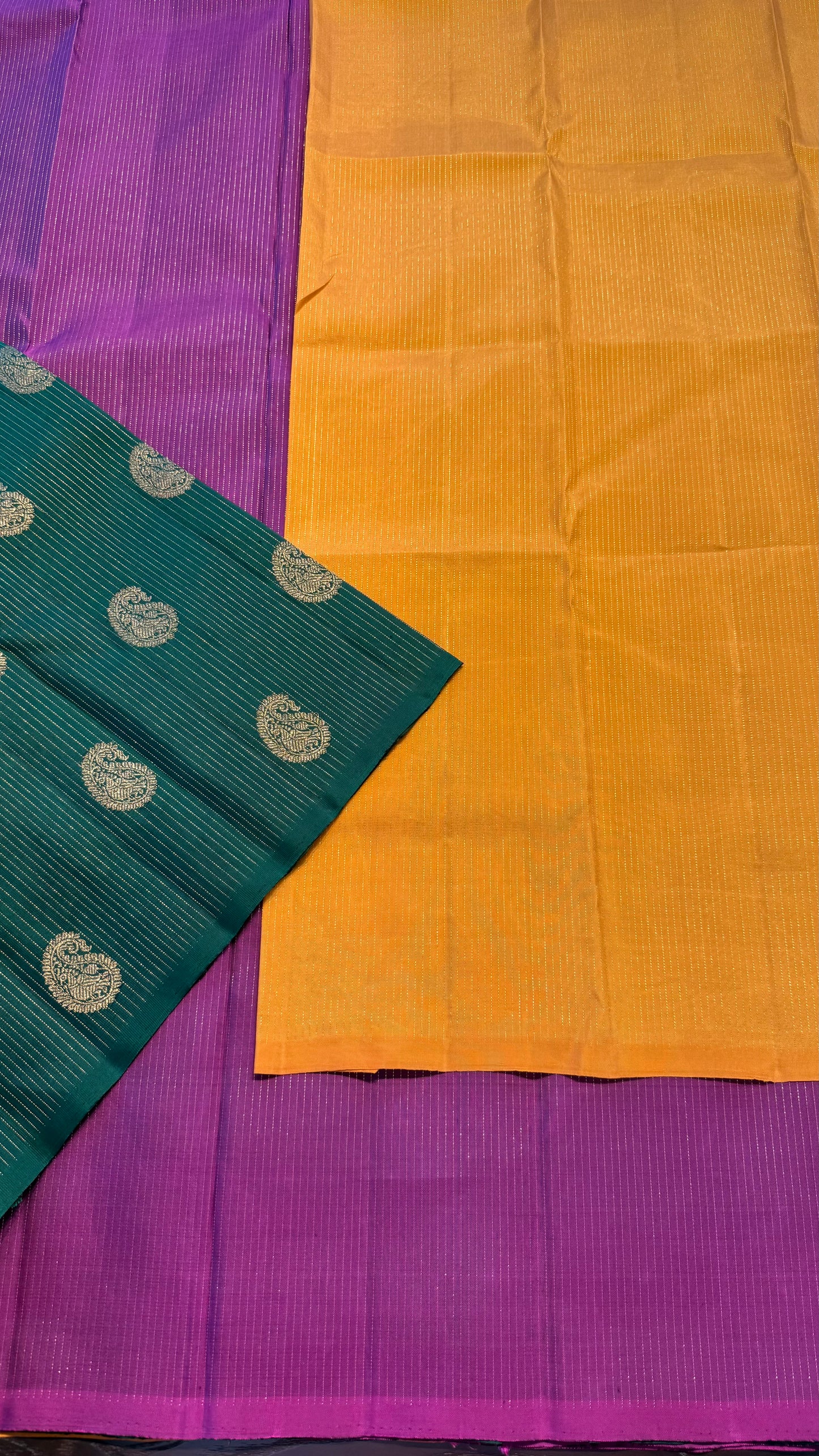 YELLOW, MAGENTA AND GREEN PARTLY KANCHIPURAM HANDLOOM SILK SAREE (KSS446)