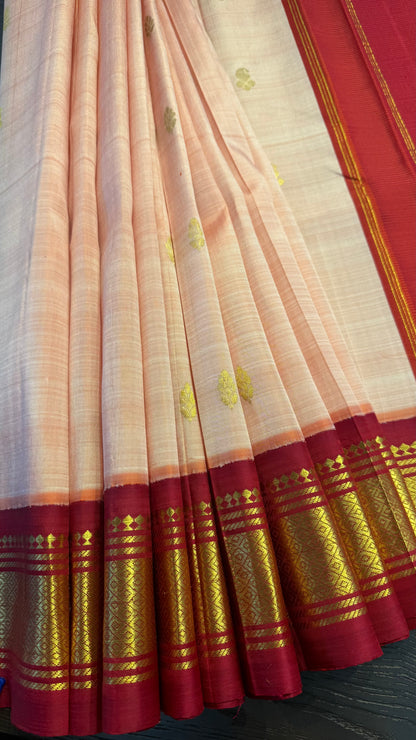 CANDY PINK WITH CONTRAST DEEP RED PURE HANDLOOM KANCHIPURAM SINGLE SIDE BORDER SILK SAREE (KSSB18)