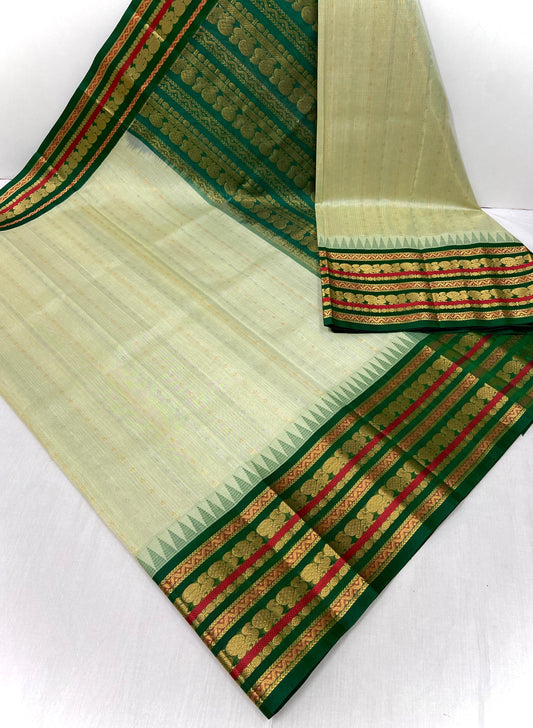 LIGHT GREEN WITH BOTTLE GREEN TRADITIONAL KUPPADAM HANDLOOM KANCHIPURAM SILK COTTON (KSC55)