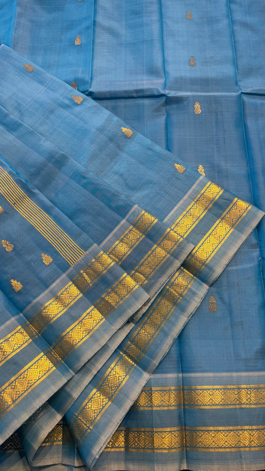 SKY BLUEPURE HANDLOOM KANCHIPURAM SINGLE SIDE BORDER SILK SAREE (KSSB21)