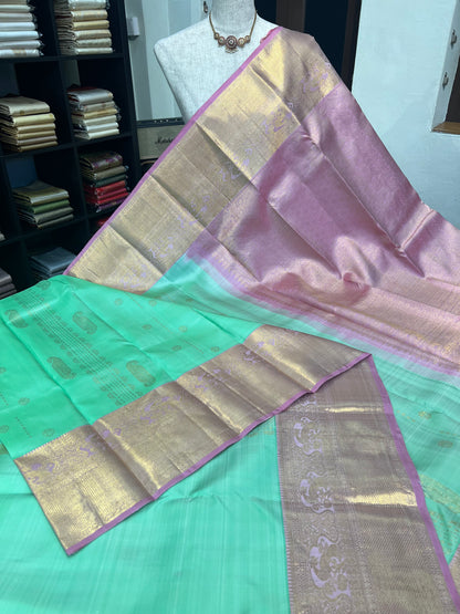 GRANNY SMITH APPLE GREEN KANCHIPURAM HANDLOOM SILK SAREE