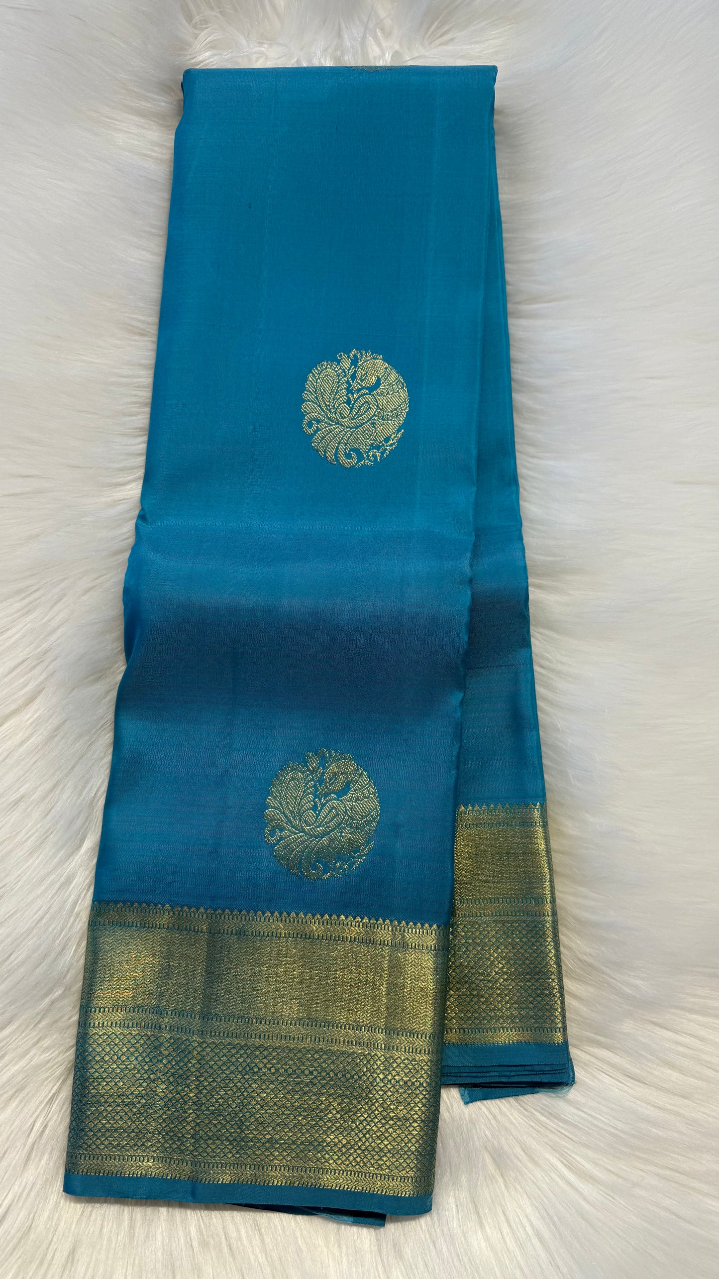 AQUA BLUE GOLD ZARI HANDLOOM KANICHIPURAM SILK SAREE (KSS408)
