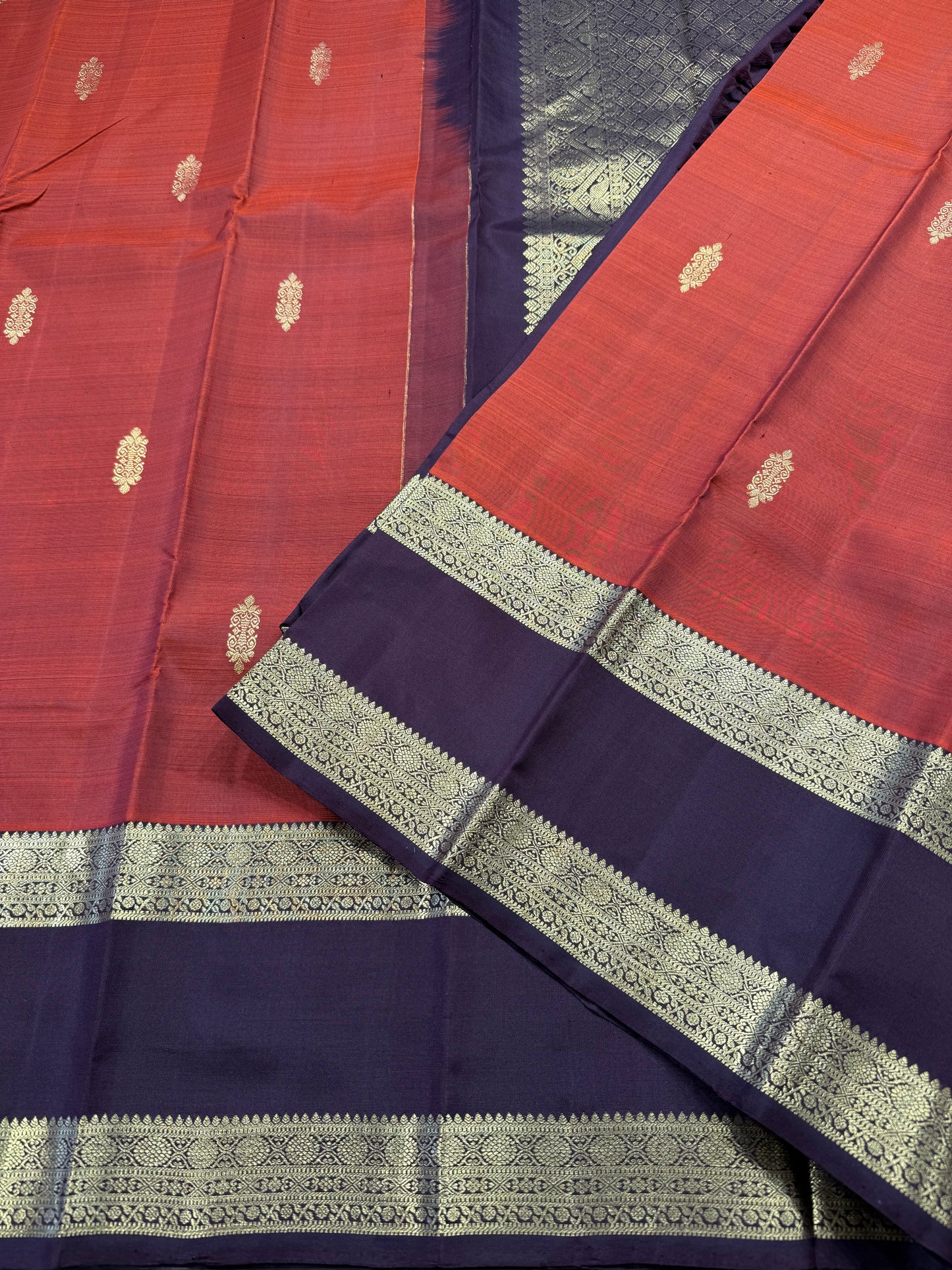 RUST ORANGE HANDLOOM KANCHIPURAM SILK SAREE (KSS 541)