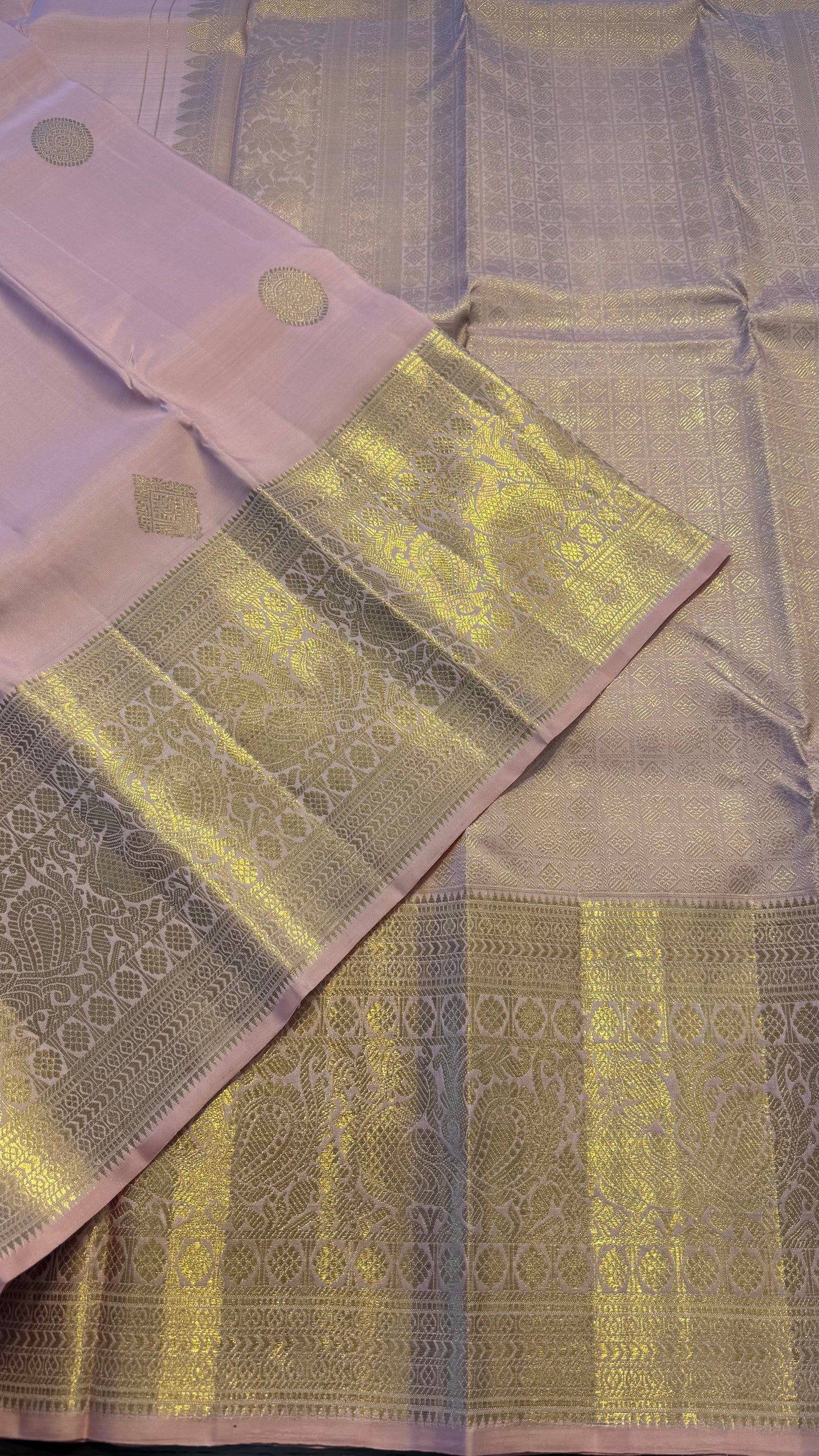 PASTEL PINK GOLD ZARI HANDLOOM KANCHIPURAM SILK SAREE (KSS147)