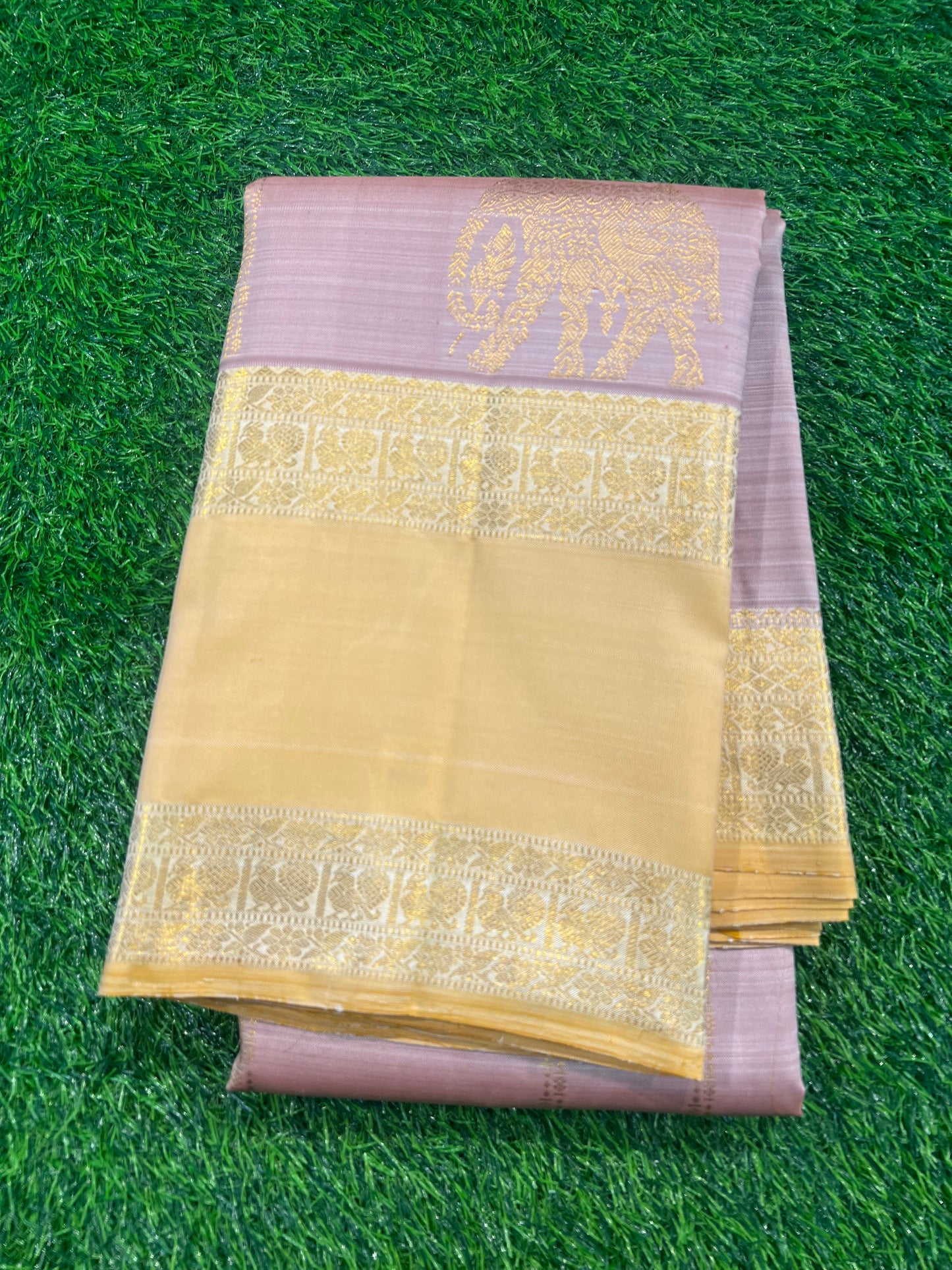 APRICOT RETTA PETTA PURE KANCHIPURAM HANDLOOM SILK SAREE