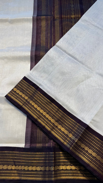 CREAM WITH COFFEE BROWN HANDLOOM KANCHIPURAM SILK COTTON (KSC102)