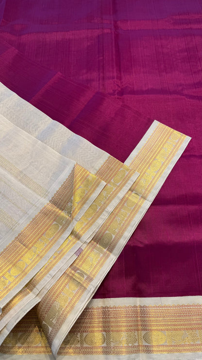 RESPBERRY WITH CREAM HANDLOOM KANCHIPURAM SILK COTTON (KSC84)