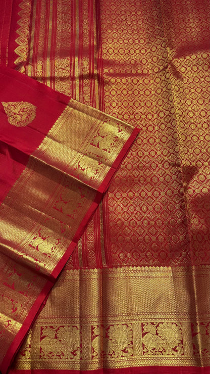RED GOLD ZARI HANDLOOM KANCHIPURAM SILK SAREE (KSS387)