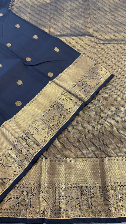 BLACK GOLD ZARI HANDLOOM KANICHIPURAM SILK SAREE (KSS183)
