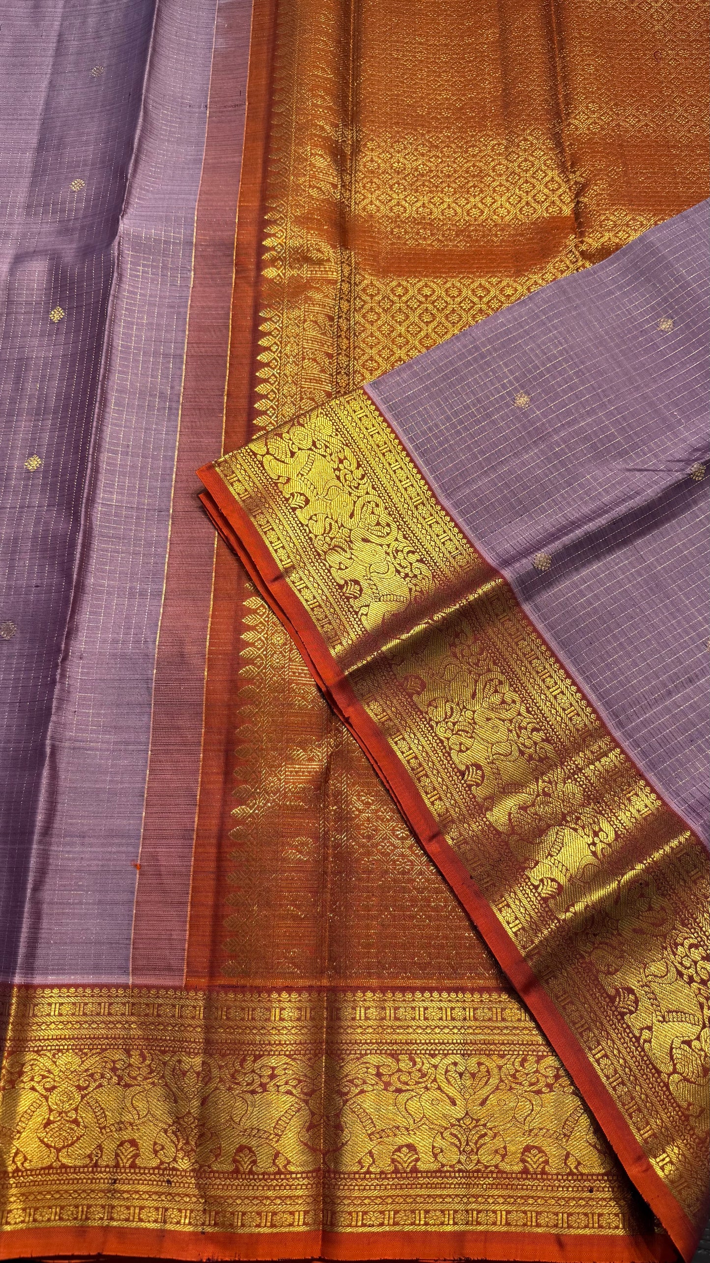 ONION PINK CHECKED WITH ORANGE GOLD ZARI HANDLOOM KANCHIPURAM SILK SAREE (KSS418)