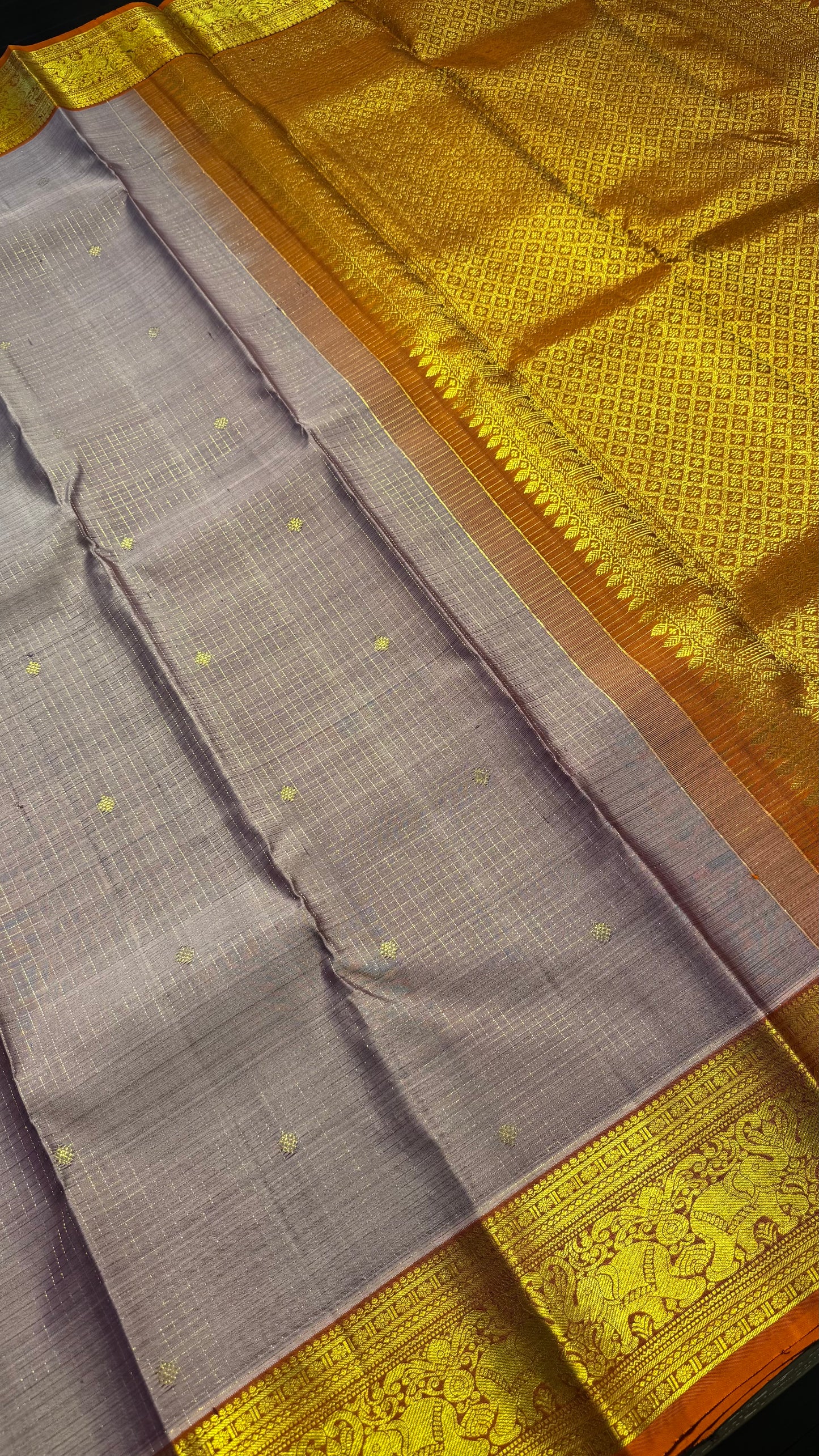 ONION PINK CHECKED WITH ORANGE GOLD ZARI HANDLOOM KANCHIPURAM SILK SAREE (KSS418)