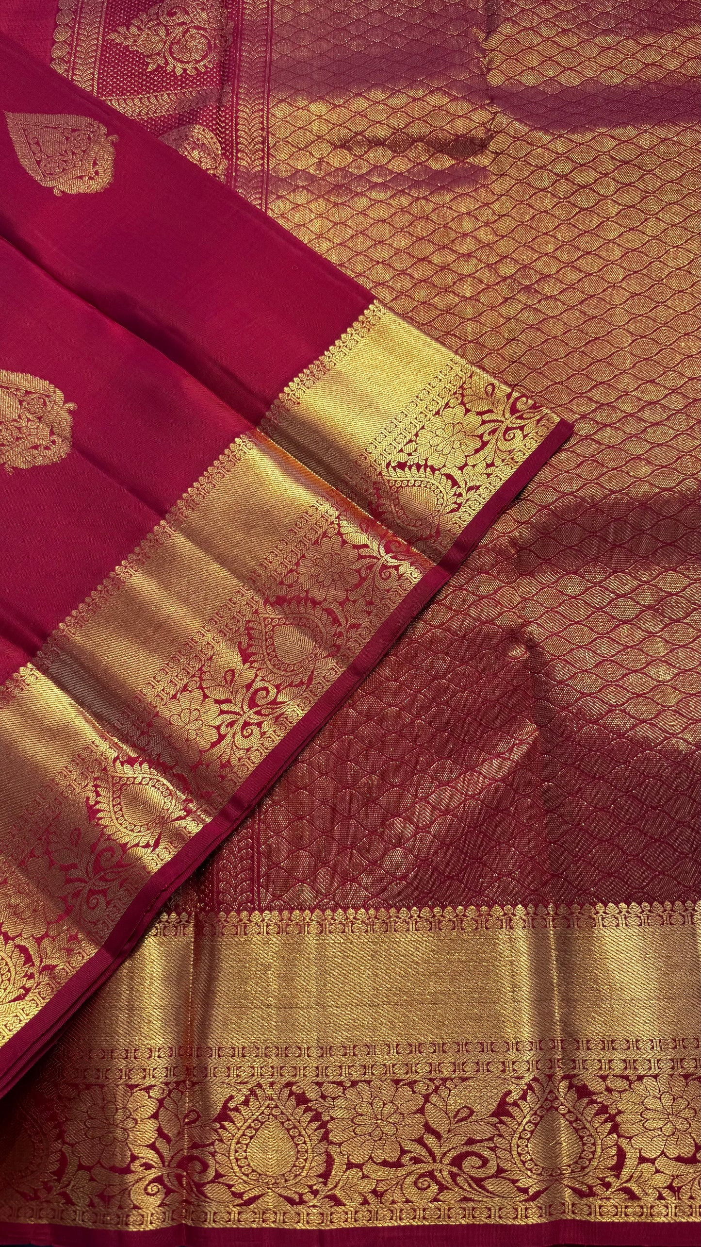 DEEP RED GOLD ZARI HANDLOOM KANCHIPURAM SILK SAREE (KSS363)