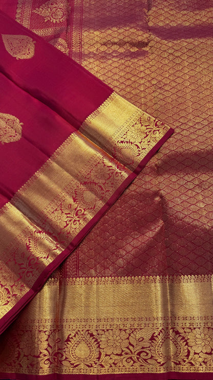 DEEP RED GOLD ZARI HANDLOOM KANCHIPURAM SILK SAREE (KSS363)