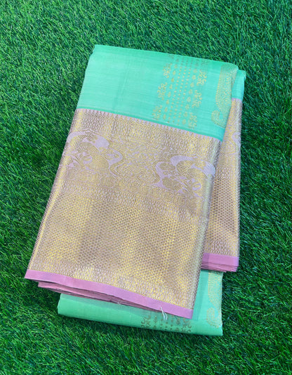 GRANNY SMITH APPLE GREEN KANCHIPURAM HANDLOOM SILK SAREE