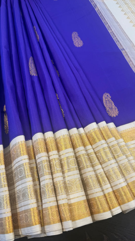 PURPLE WITH CREAM WHITE GOLD ZARI HANDLOOM KANCHIPURAM SILK SAREE (KSS461)