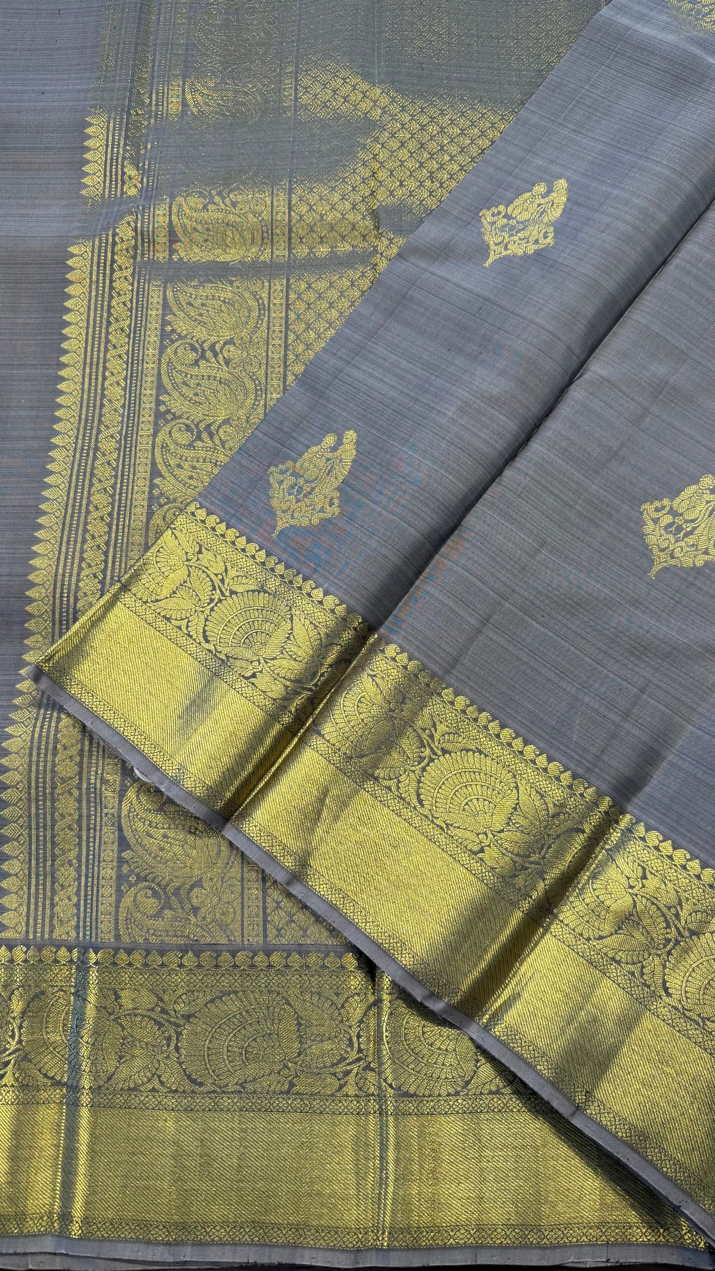 GREY GOLD ZARI HANDLOOM KANCHIPURAM SILK SAREE (KSS321)