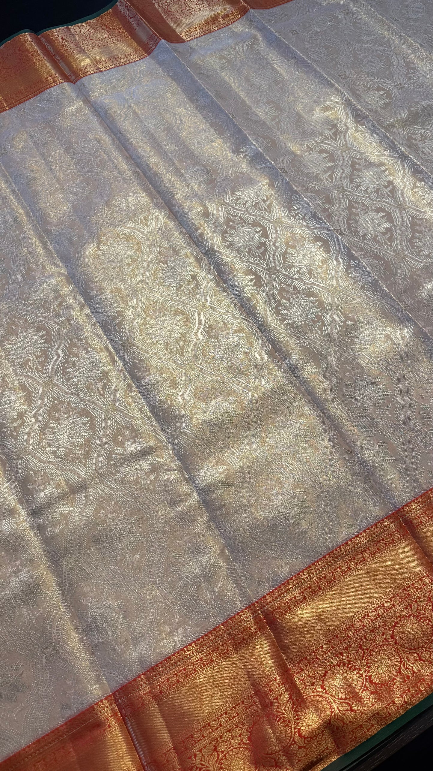 CORAL PEACH WITH CONTRAST RED SEMI SILK KANCHIPURAM SILK SAREE (SSKS60)