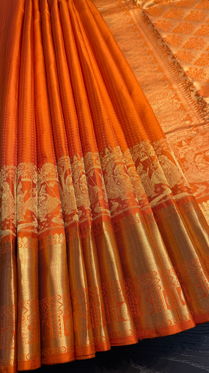 ORANGE GOLD ZARI HANDLOOM KANCHIPURAM SILK SAREE (KSS452)