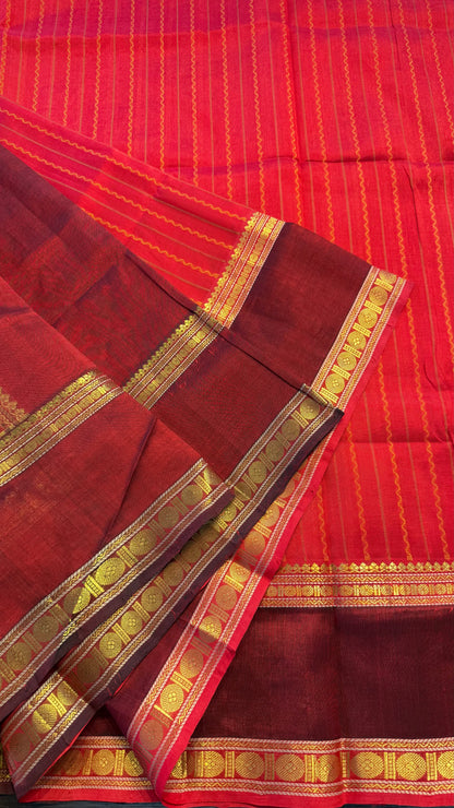 RED WITH MAROON HANDLOOM KANCHIPURAM SILK COTTON (KSC124)
