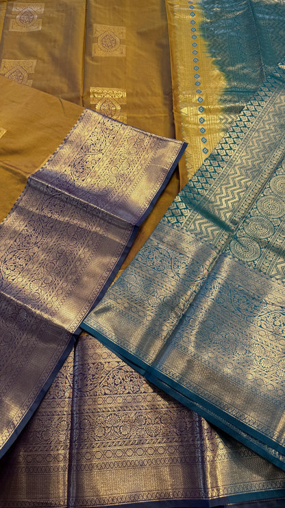 OLIVE WITH CONTRAST GREEN SILK KANICHIPURAM SILK SAREE (SSKS42)