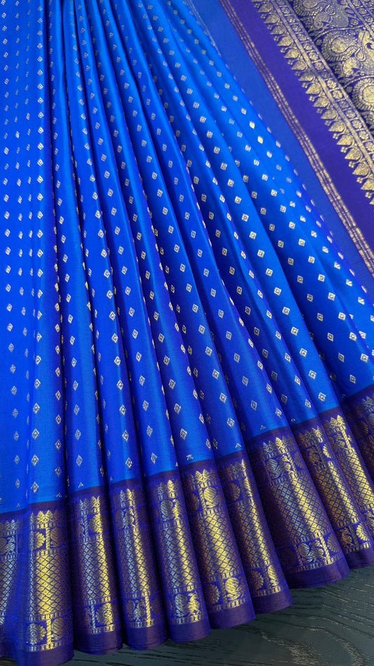 ROYAL BLUE CONTRAST WITH PURPLE GOLD ZARI HANDLOOM KANICHIPURAM SILK SAREE (KSS286)