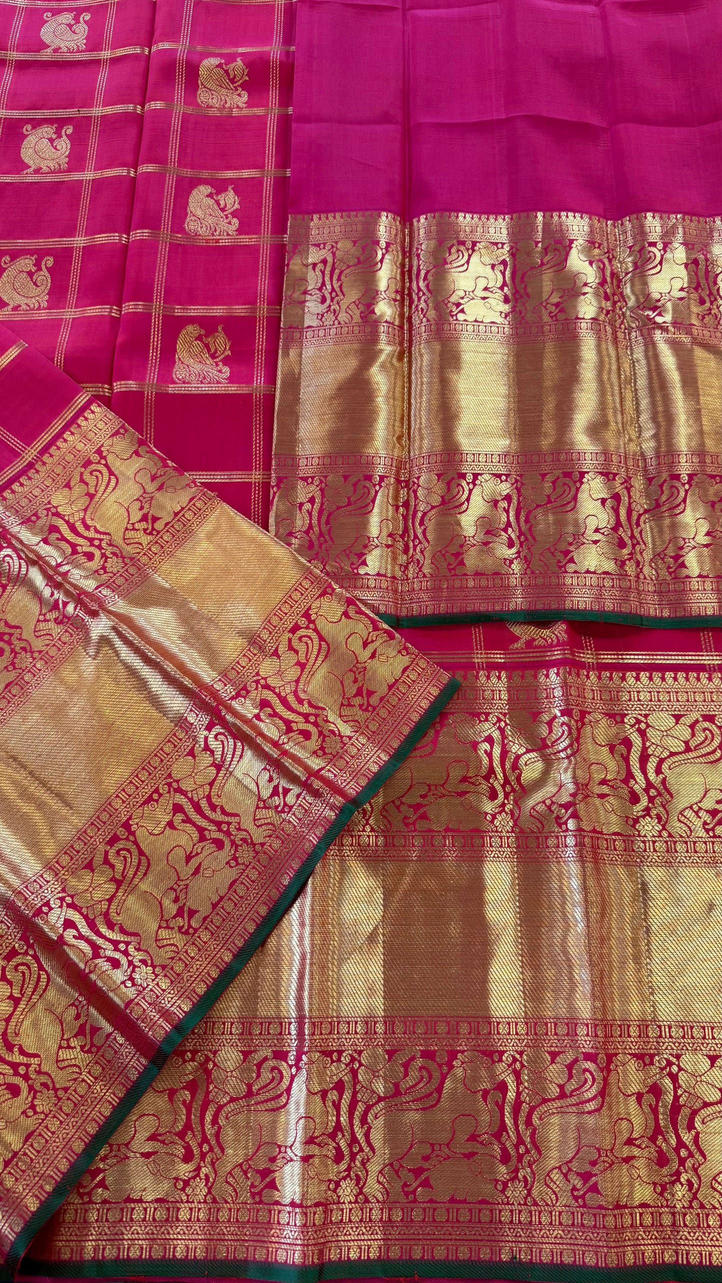 DUAL TONE PINK CHECKED GOLD ZARI HANDLOOM KANICHIPURAM SILK SAREE (KSS274)