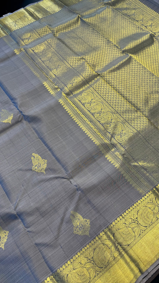 GREY GOLD ZARI HANDLOOM KANCHIPURAM SILK SAREE (KSS321)