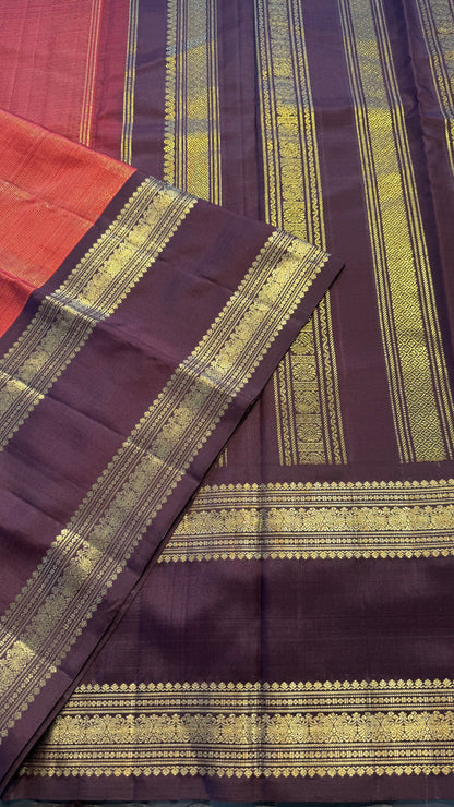 VAIRA OOSI RUST WITH CONTRAST DARK BROWN BORDER HANDLOOM KANCHIPURAM SILK SAREE (KSS449)