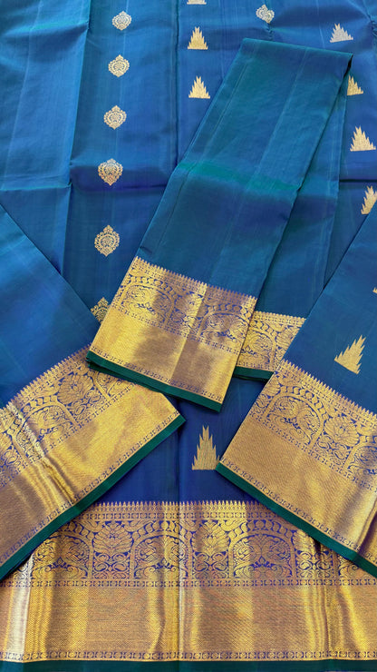 PEACOCK BLUE GOLD ZARI HANDLOOM KANICHIPURAM SILK SAREE (KSS95)