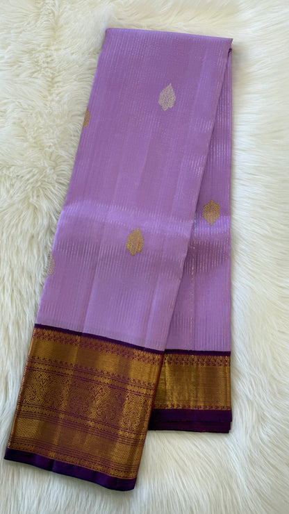 LAVENDER WITH CONTRAST VADAMALLI PURPLE GOLD ZARI HANDLOOM KANICHIPURAM SILK SAREE (KSS98)