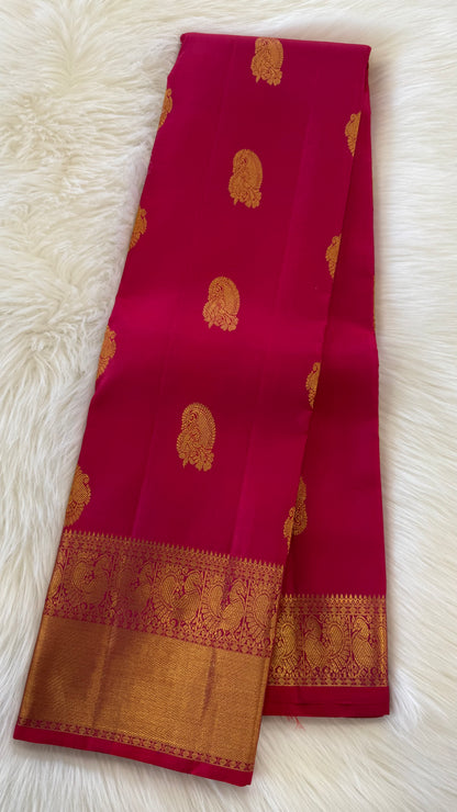 DUAL TONE RANI PINK PURE KANICHIPURAM HANDLOOM SILK SAREE (KSS143)