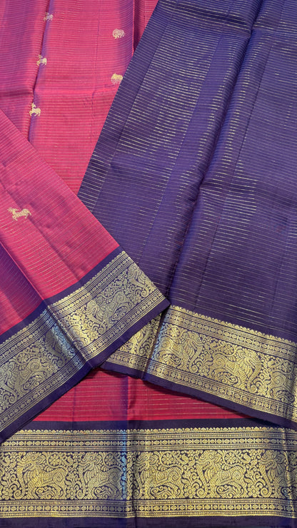 BURGUNDY WITH CONTRAST PURPLE GOLD ZARI HANDLOOM KANICHIPURAM SILK SAREE (KSS179)