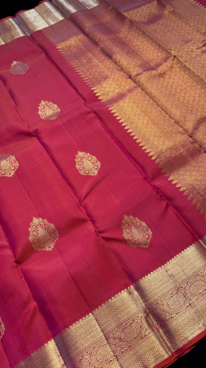 DUAL TONE KANAKAMBARAM ORANGE HANDLOOM KANCHIPURAM SILK SAREE (KSS395)